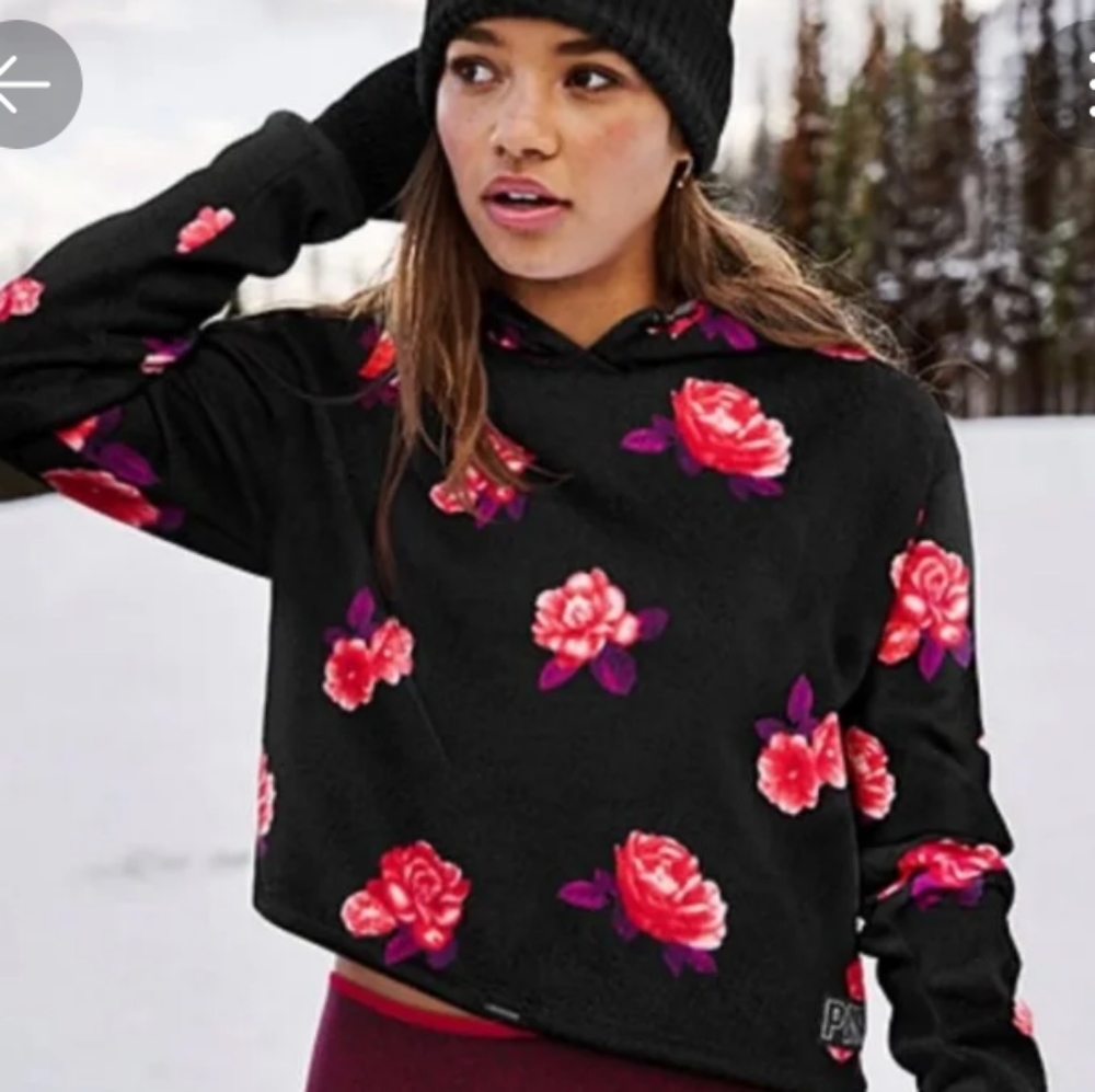 Pink Victoria's Secret Dark Grey Pink rose print hoodie size Small